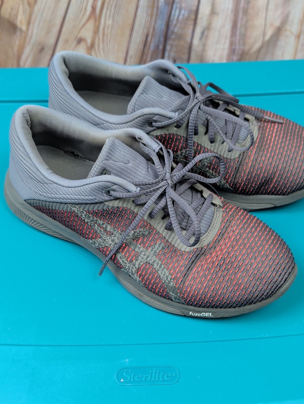 ASICS Women's Gray and Coral Knit fuzexGEL Athletic Sneakers 9